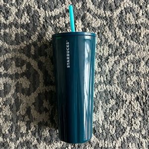 Starbucks Light Blue and Dark Blue Tumbler with Straw